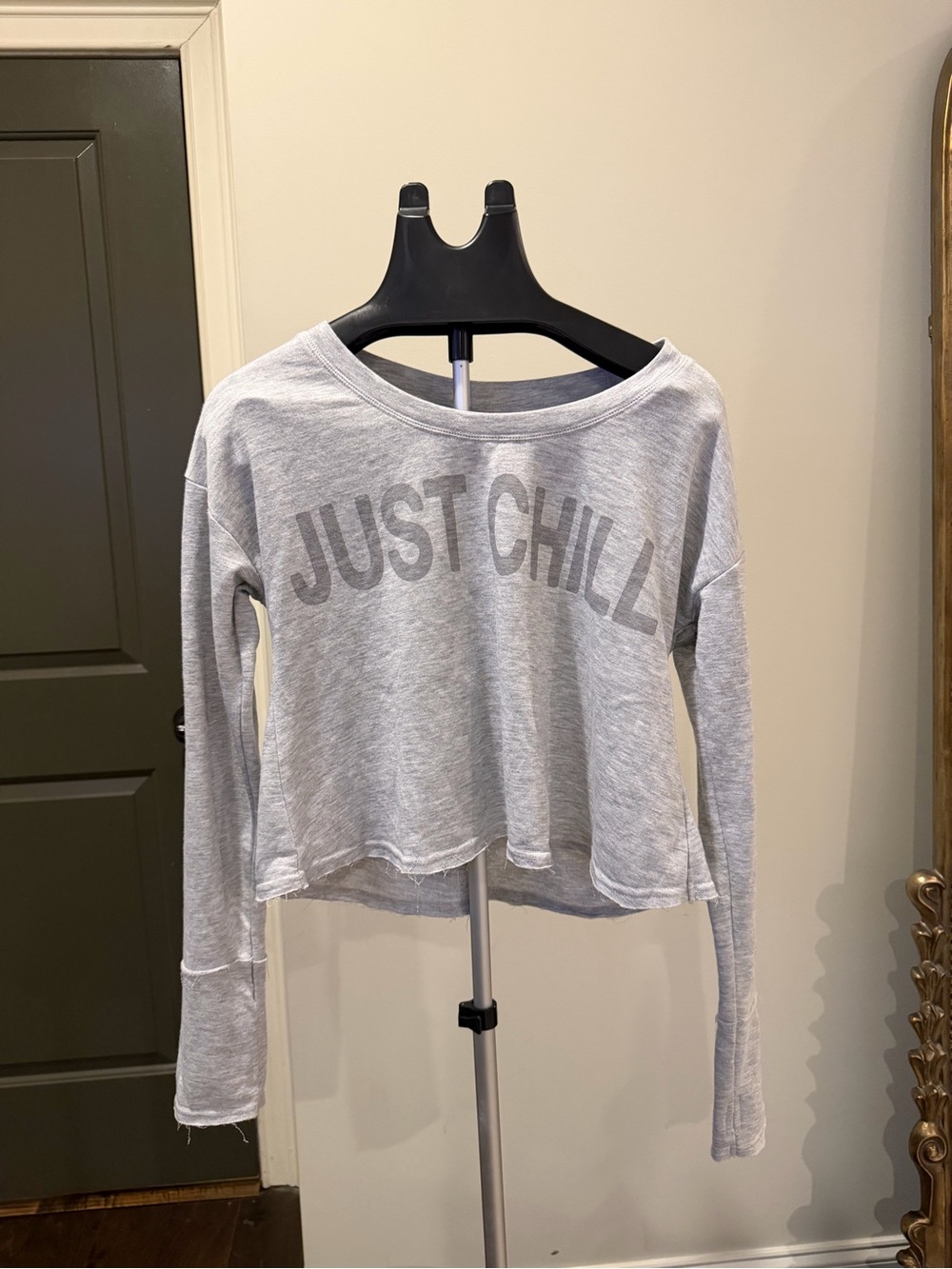 Xhilaration Gray “Just Chill” Long Sleeve Crop Top M
